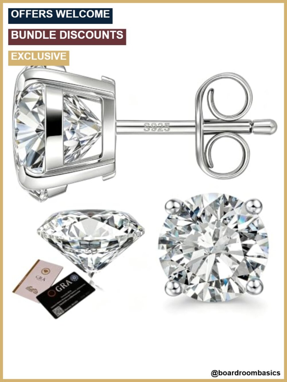 Moissanite Stud Earrings 925 Sterling Silver 18K White Gold Plated